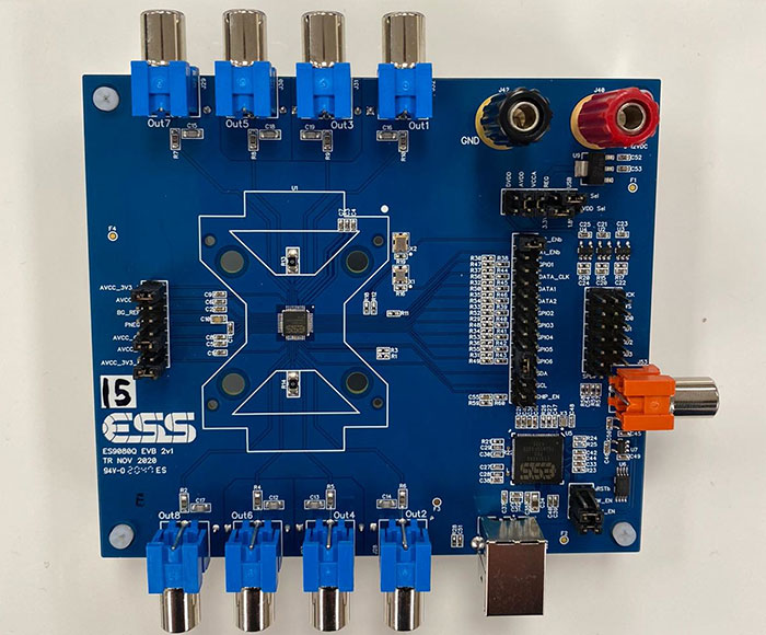 ES9080 32-bit 8-channel DAC with 2Vrms Line Drivers Eval Board